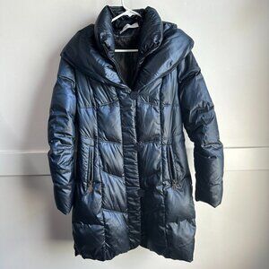 T Tahari Midnight Dreams Dark Blue Down & Feather Long Puffer Coat